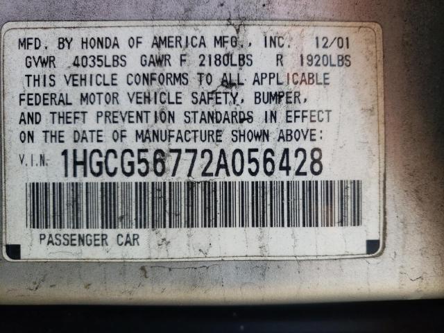 1HGCG56772A056428 | 2002 Honda accord se