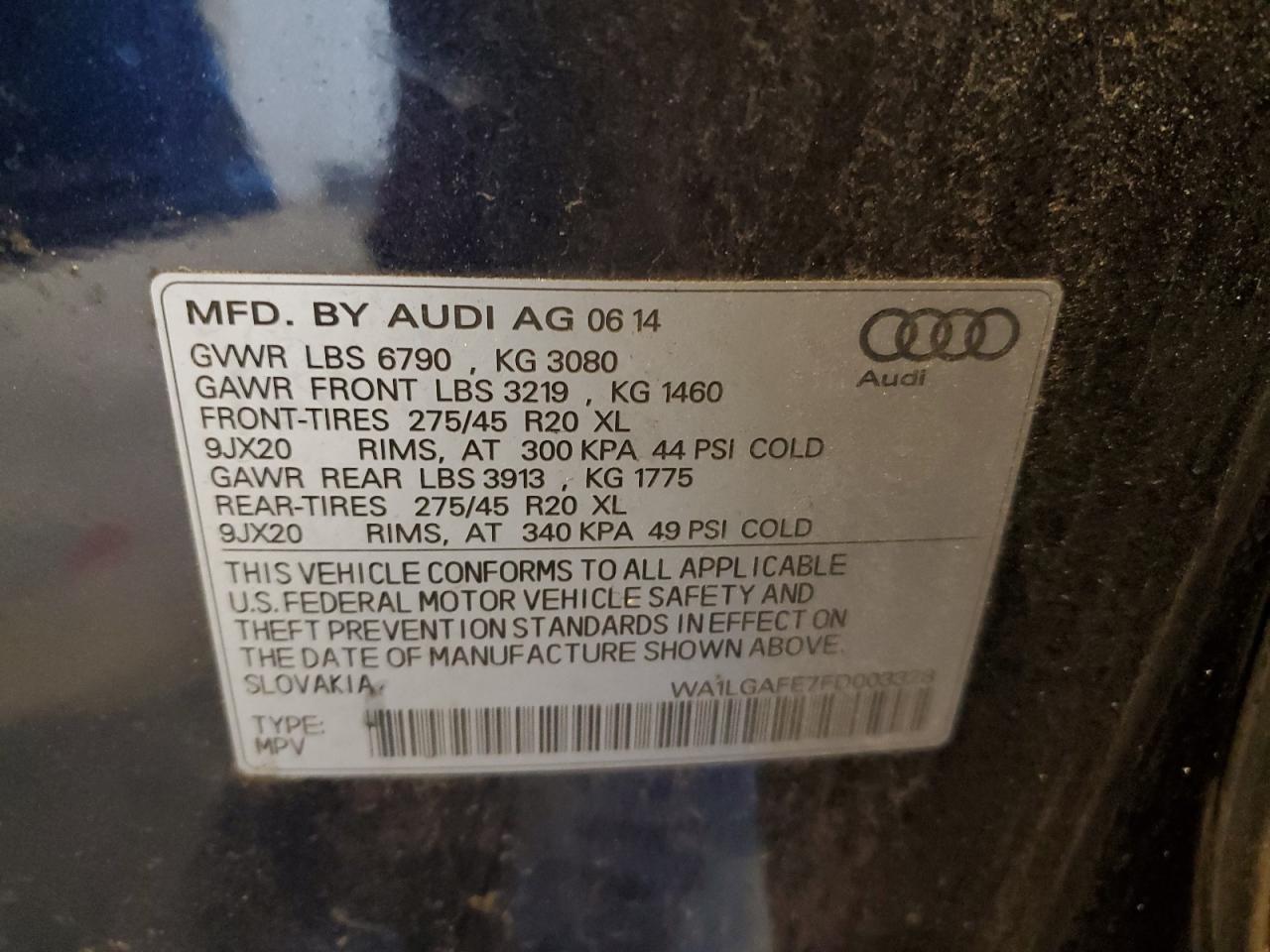 WA1LGAFE7FD003328 2015 Audi Q7 Premium Plus