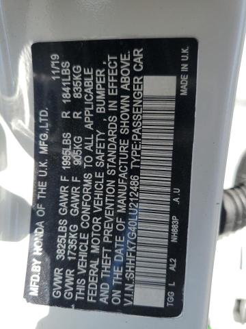 2020 Honda Civic Sport VIN: SHHFK7G40LU212486 Lot: 48103324