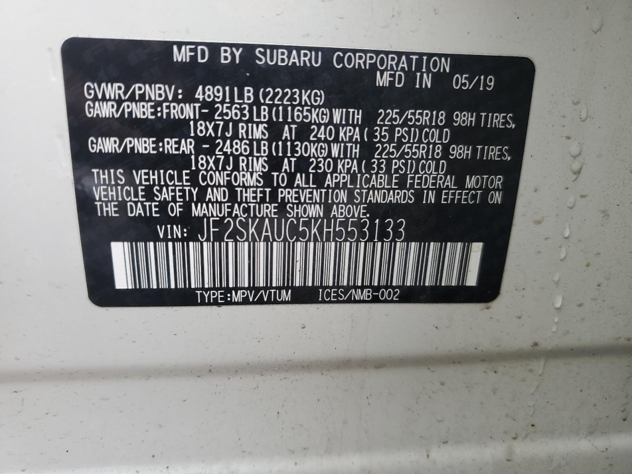 JF2SKAUC5KH553133 2019 Subaru Forester Limited