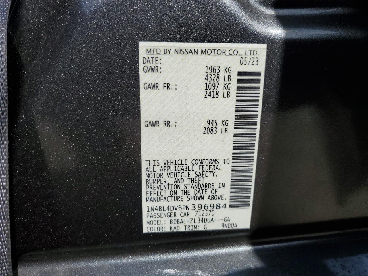 1N4BL4DV6PN396984 2023 Nissan Altima Sv