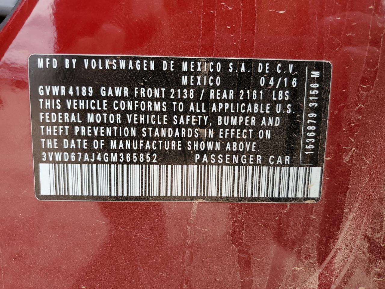 3VWD67AJ4GM365852 2016 Volkswagen Jetta Se