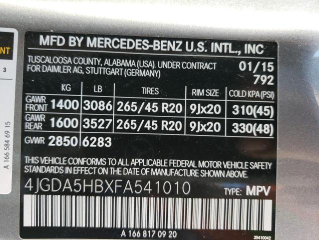 2015 MERCEDES-BENZ ML 350 4MA 4JGDA5HBXFA541010
