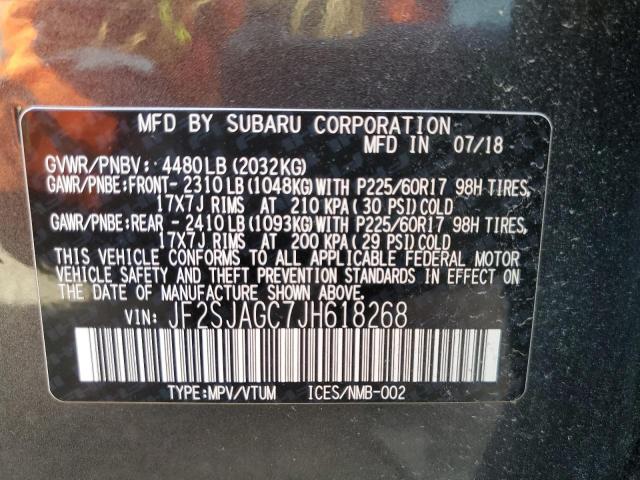 VIN JF2SJAGC7JH618268 2018 SUBARU FORESTER no.13