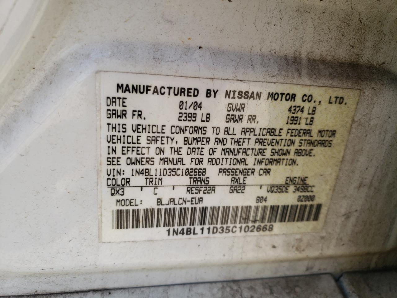 1N4BL11D35C102668 2005 Nissan Altima Se