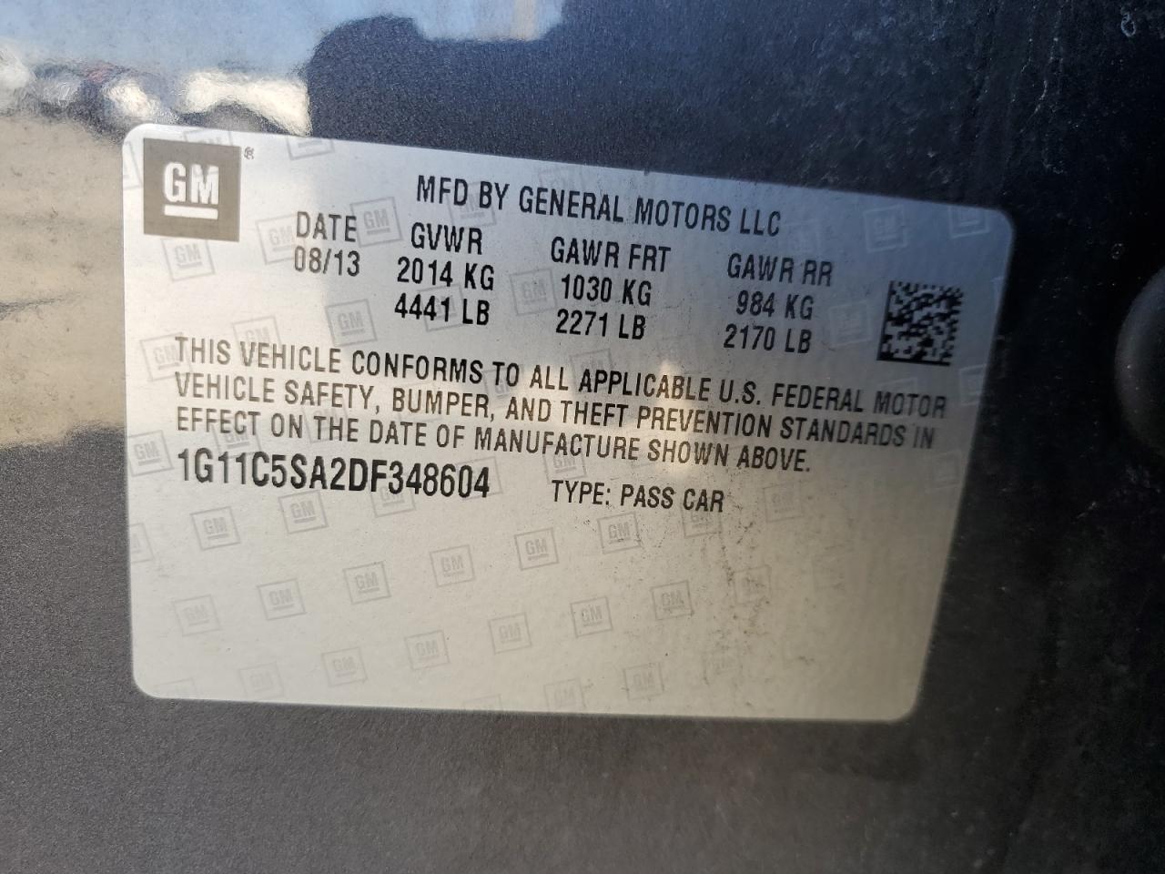 1G11C5SA2DF348604 2013 Chevrolet Malibu 1Lt