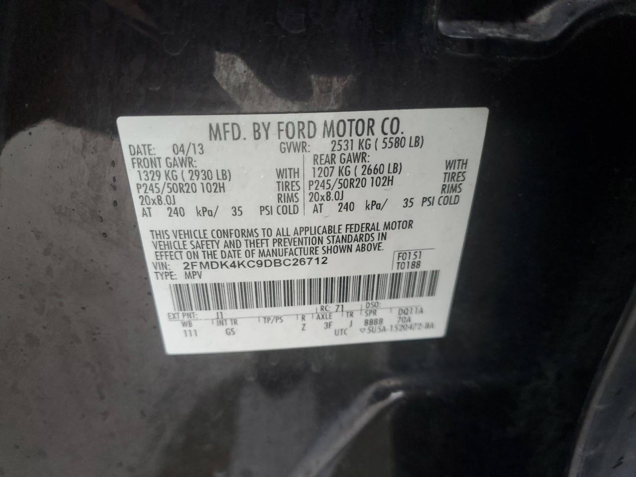 2FMDK4KC9DBC26712 2013 Ford Edge Limited