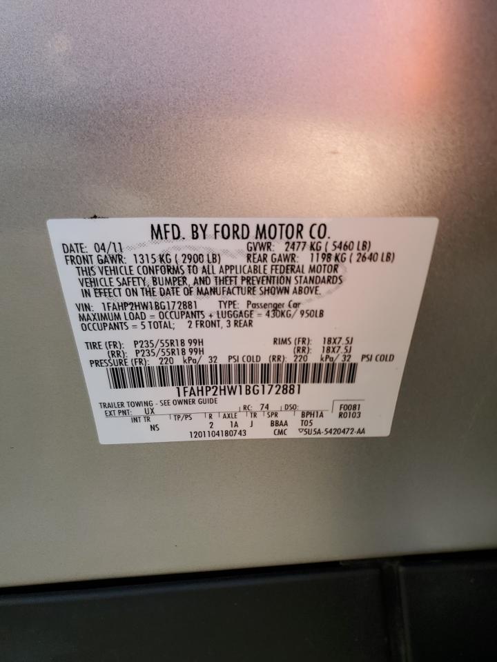 1FAHP2HW1BG172881 2011 Ford Taurus Sel