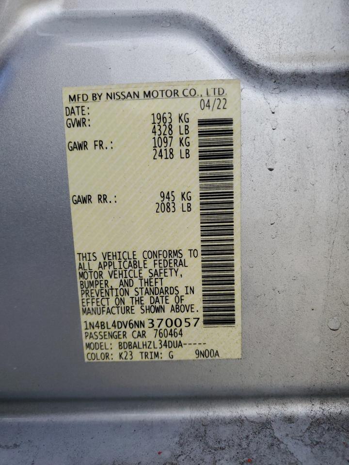 1N4BL4DV6NN370057 2022 Nissan Altima Sv