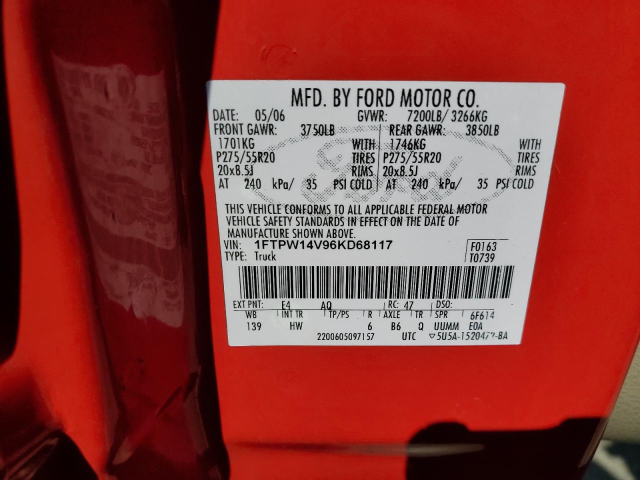 1FTPW14V96KD68117 2006 Ford F150 Supercrew