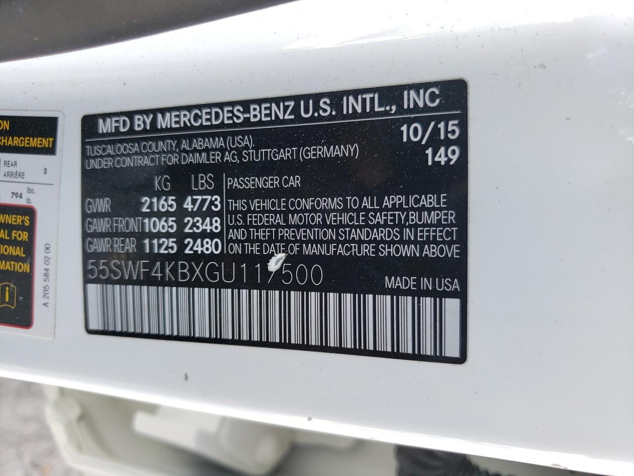 55SWF4KBXGU117500 2016 Mercedes-Benz C 300 4Matic