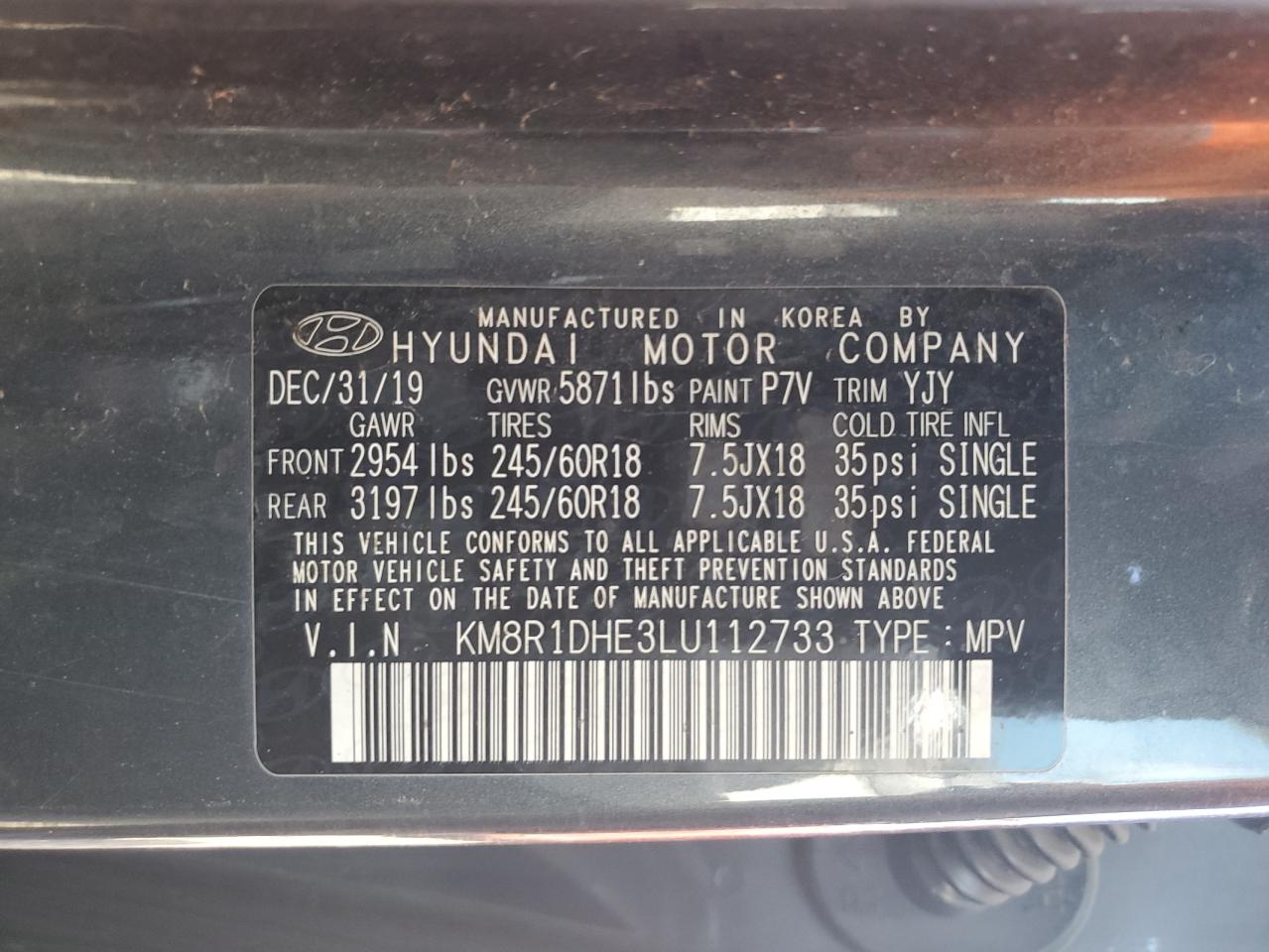 Lot #2879220149 2020 HYUNDAI PALISADE S