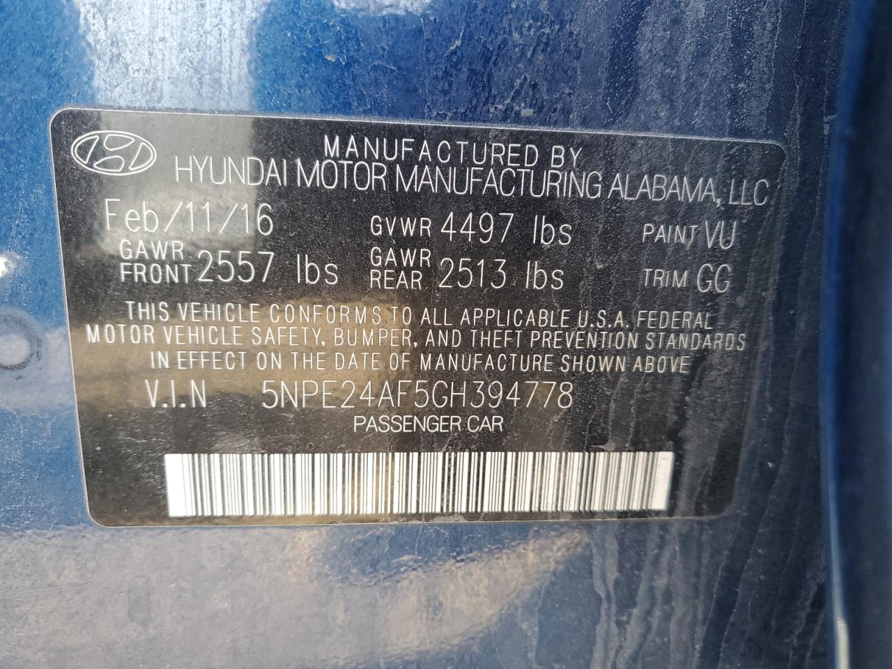 5NPE24AF5GH394778 2016 Hyundai Sonata Se