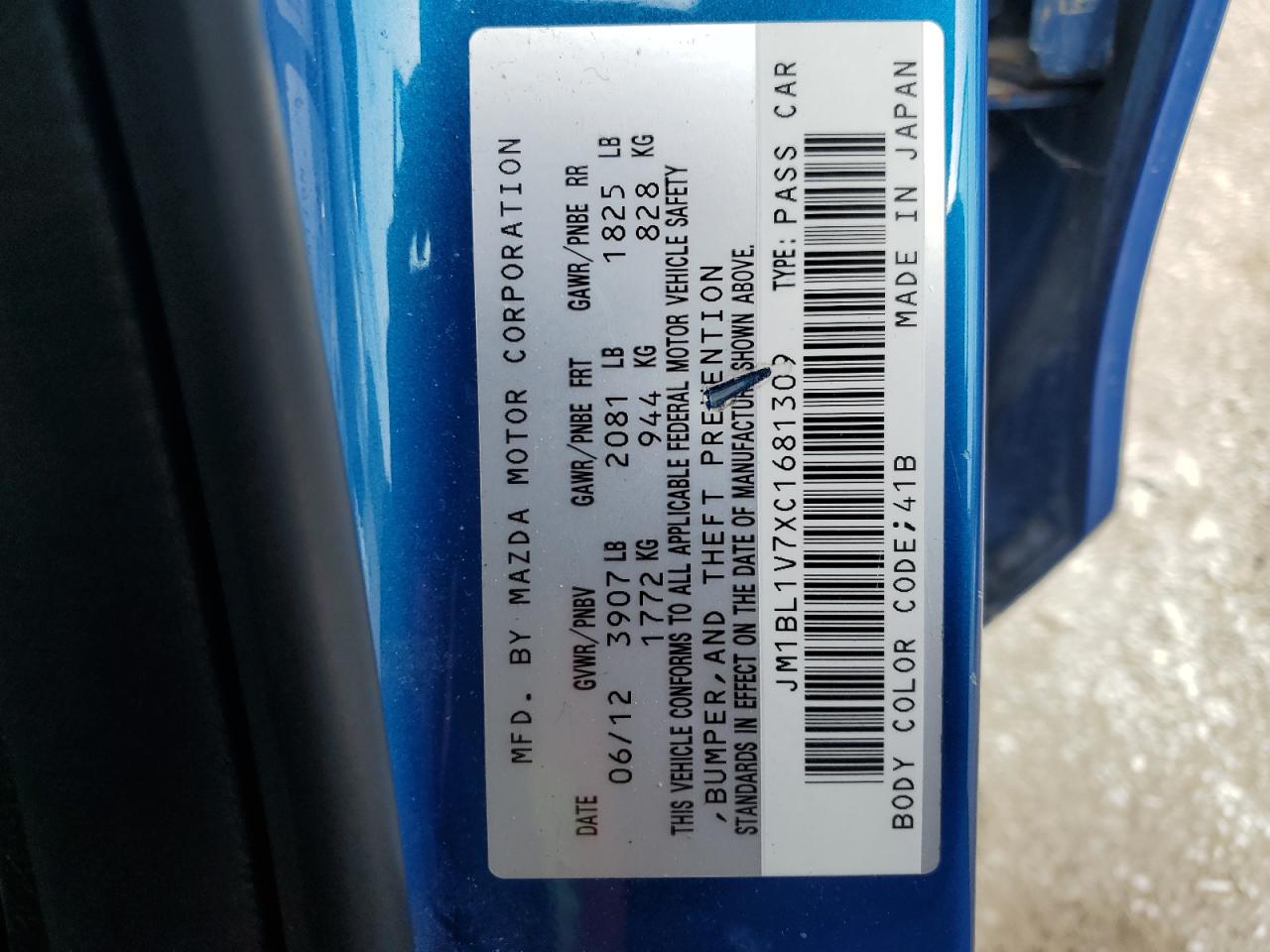 JM1BL1V7XC1681309 2012 Mazda 3 I