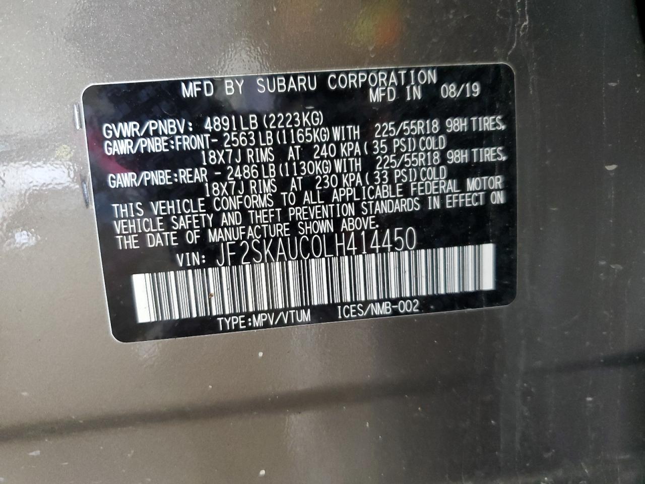 JF2SKAUC0LH414450 2020 Subaru Forester Limited