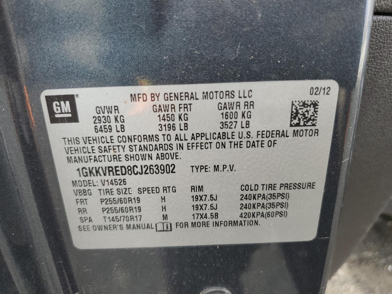 1GKKVRED8CJ263902 2012 GMC Acadia Slt-1