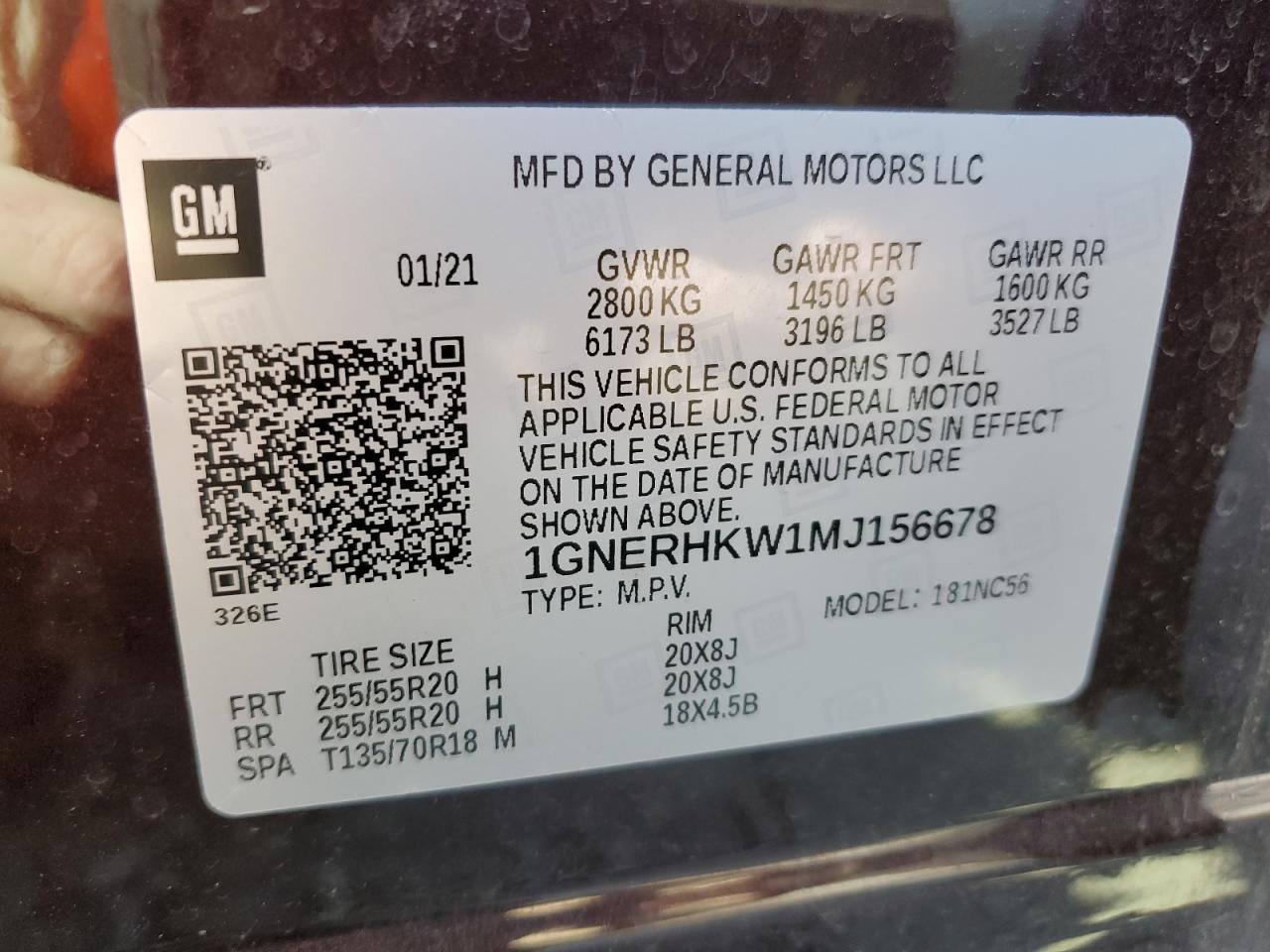 1GNERHKW1MJ156678 2021 Chevrolet Traverse Lt