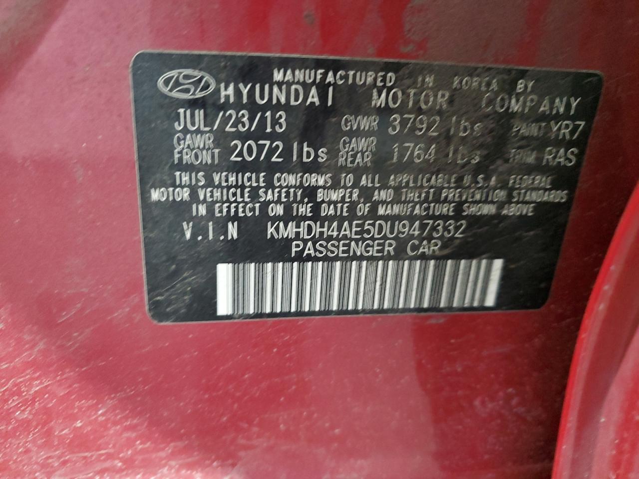 KMHDH4AE5DU947332 2013 Hyundai Elantra Gls