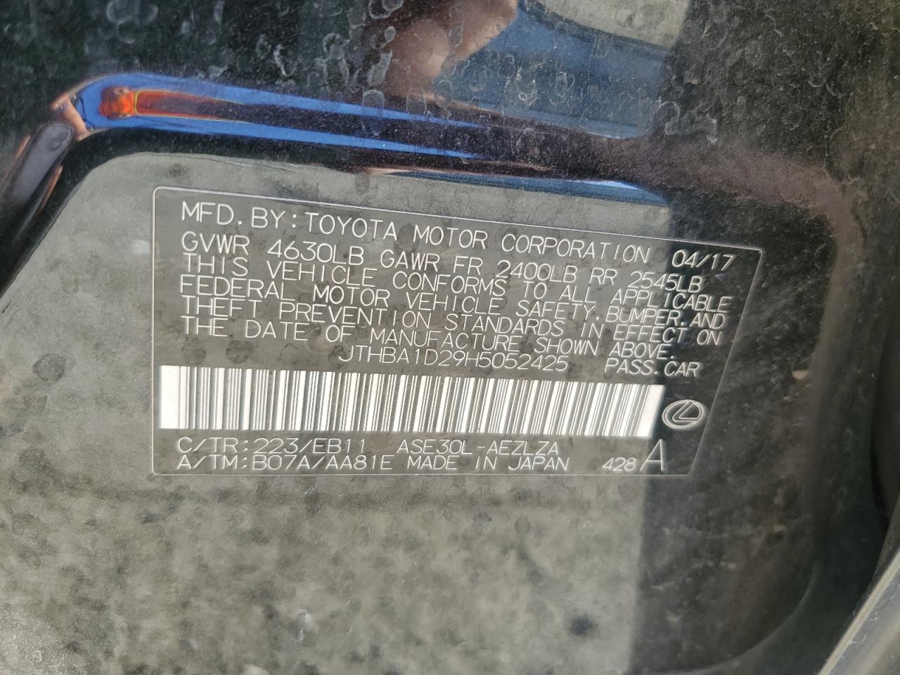 JTHBA1D29H5052425 2017 Lexus Is 200T