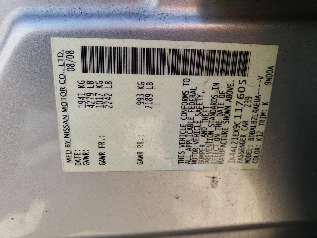 1N4AL21EX9C117605 2009 Nissan Altima 2.5