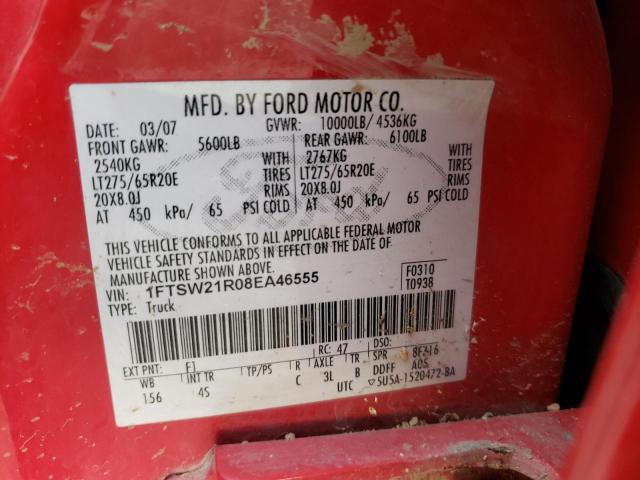 2008 Ford F250 Super Duty VIN: 1FTSW21R08EA46555 Lot: 46831324