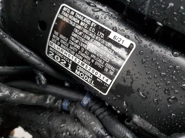 2021 HONDA CBR650 RA MLHRH0152M5200314