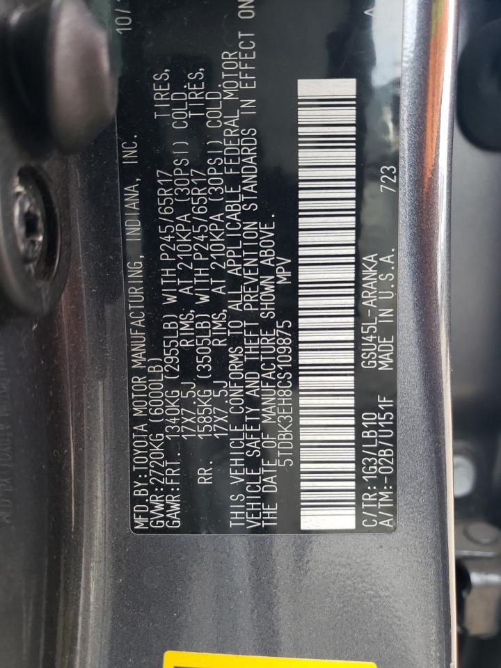 5TDBK3EH8CS109875 2012 Toyota Highlander Base