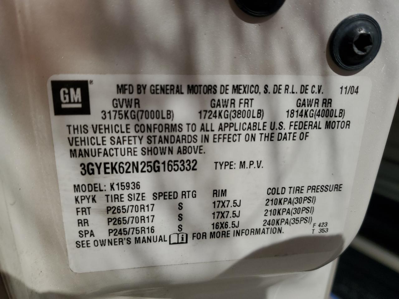 3GYEK62N25G165332 2005 Cadillac Escalade Ext