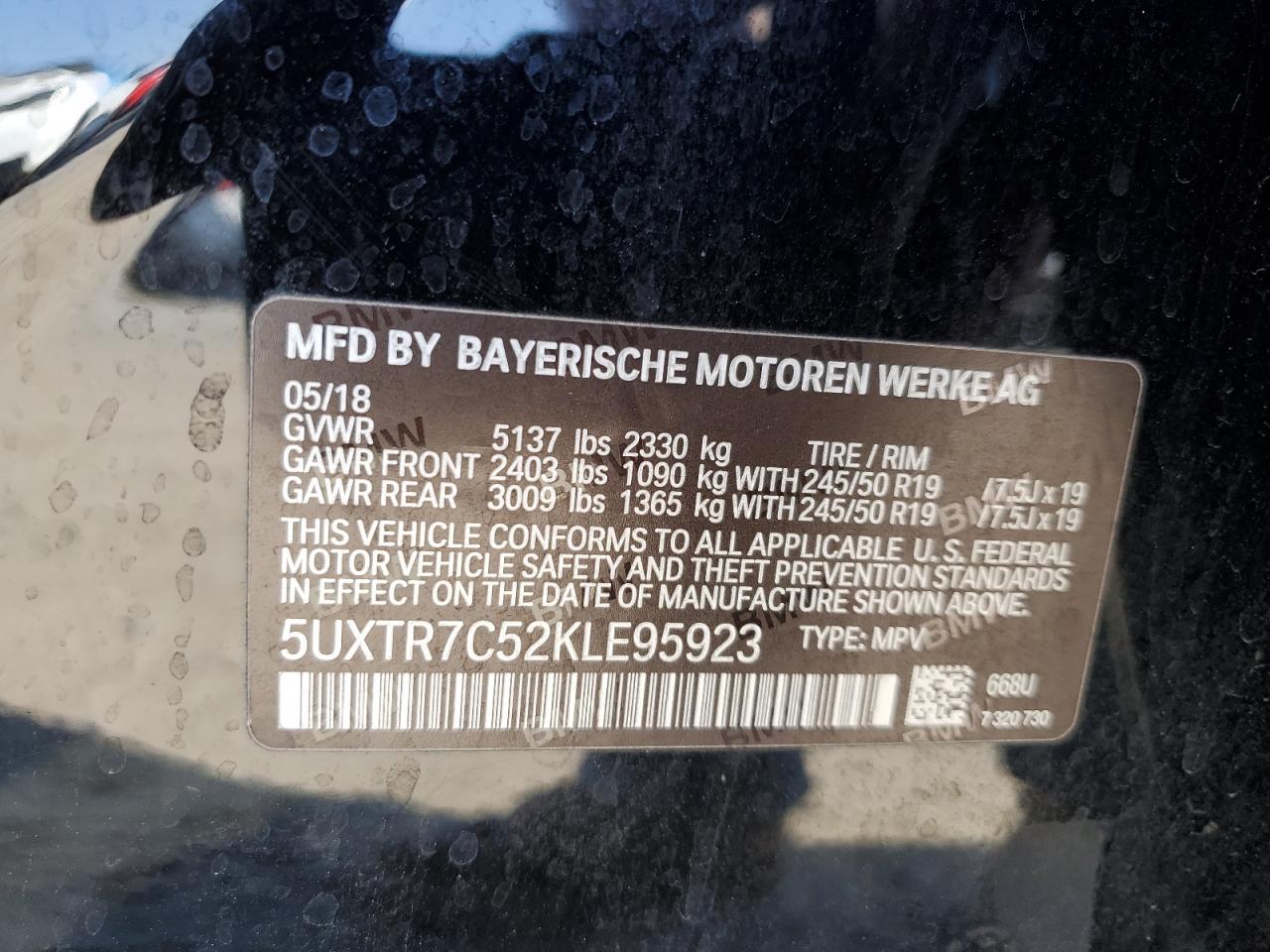 5UXTR7C52KLE95923 2019 BMW X3 Sdrive30I