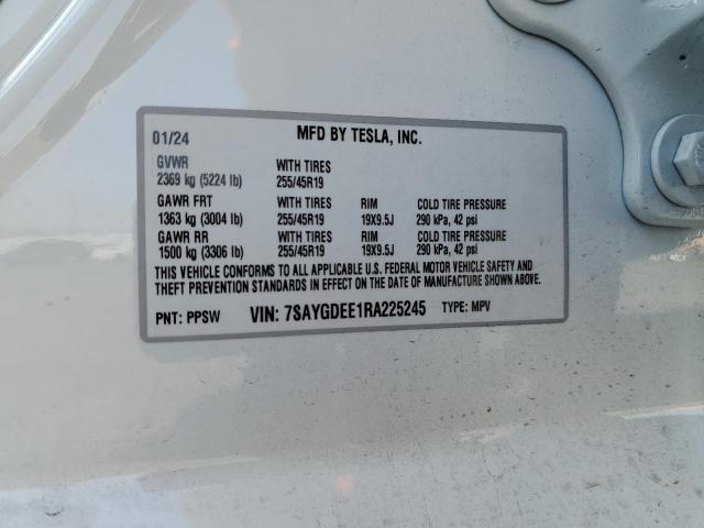 2024 Tesla Model Y VIN: 7SAYGDEE1RA225245 Lot: 47155134