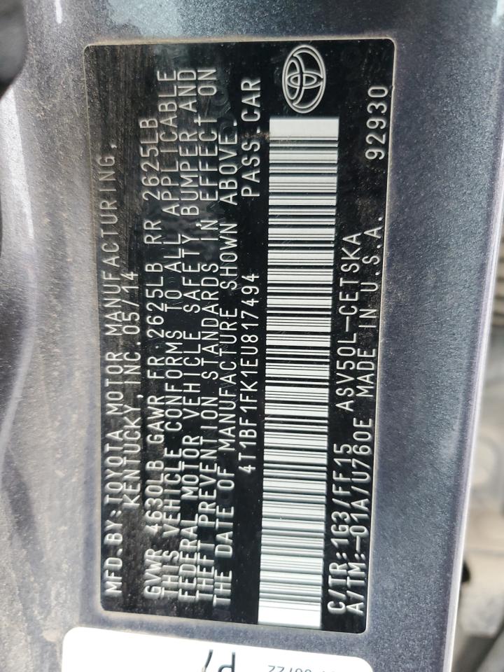4T1BF1FK1EU817494 2014 Toyota Camry L