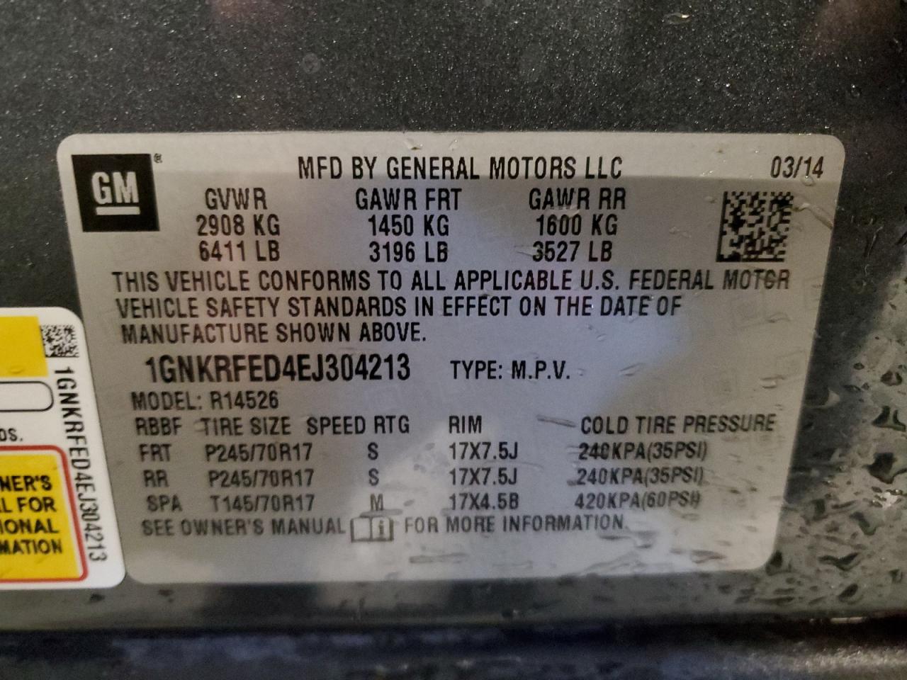 1GNKRFED4EJ304213 2014 Chevrolet Traverse Ls