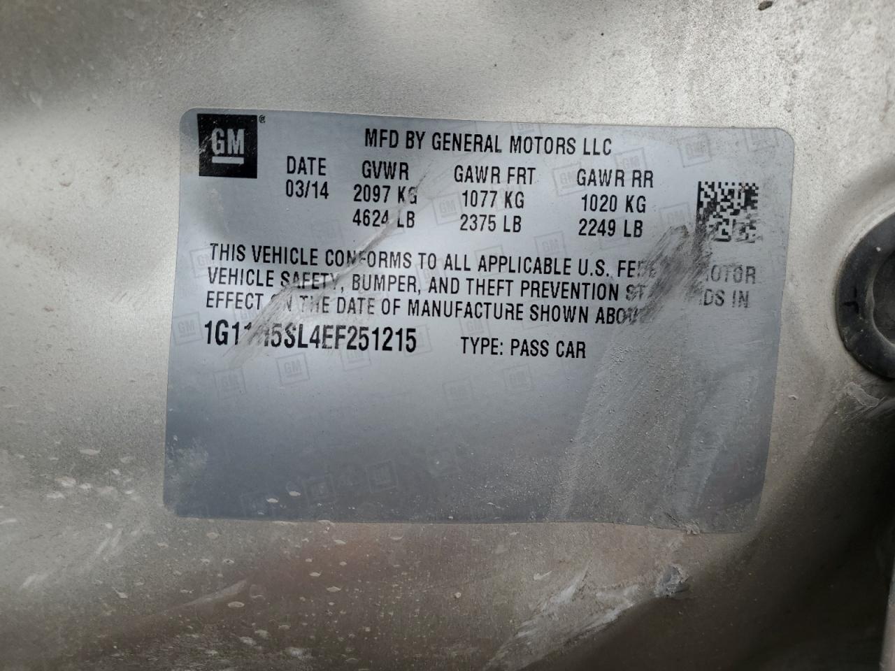 1G11H5SL4EF251215 2014 Chevrolet Malibu Ltz