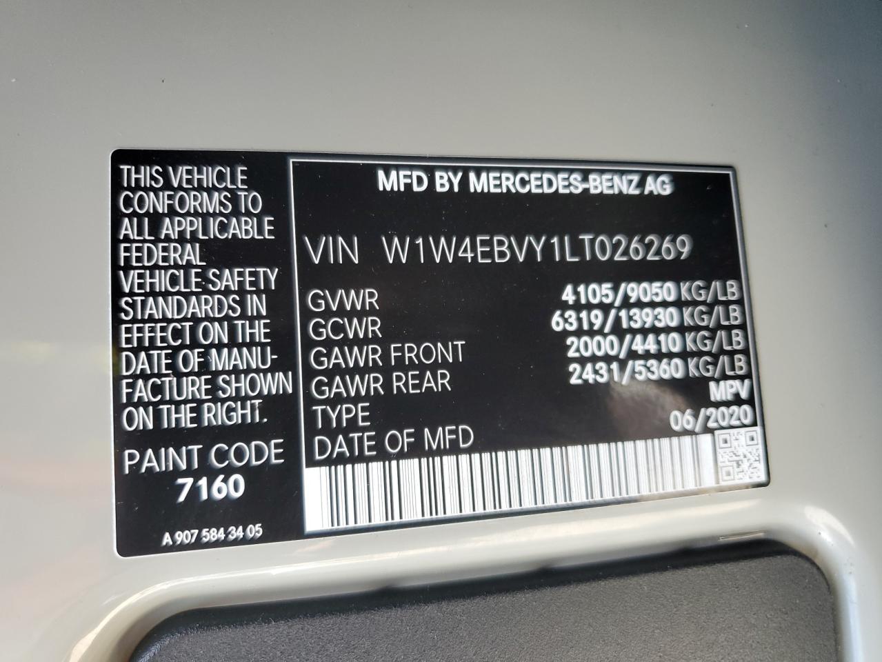 W1W4EBVY1LT026269 2020 Mercedes-Benz Sprinter 2500