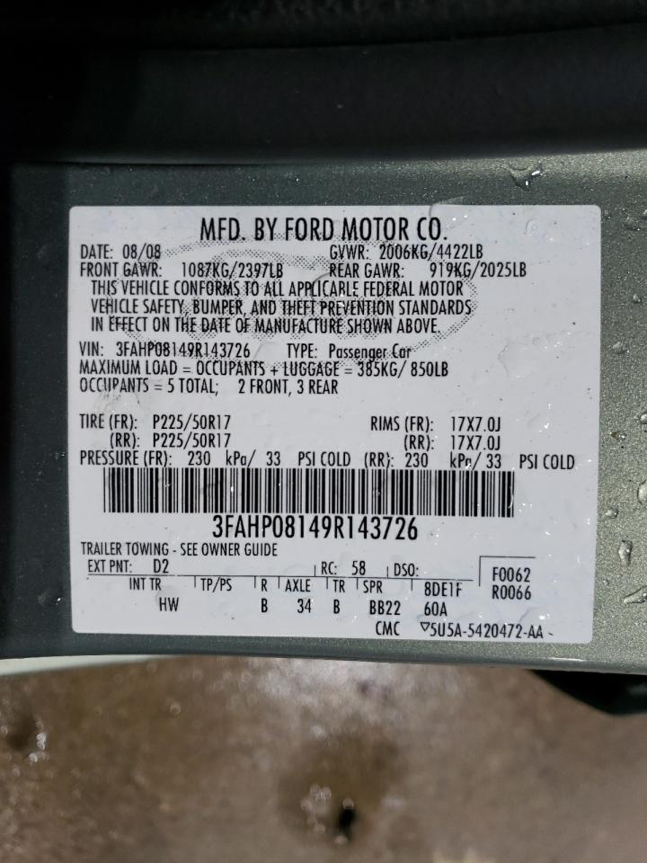 3FAHP08149R143726 2009 Ford Fusion Sel