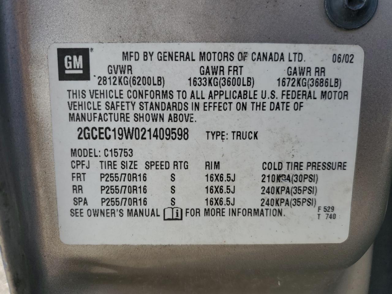 2GCEC19W021409598 2002 Chevrolet Silverado C1500