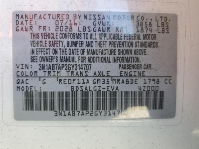 2016 NISSAN SENTRA S - 3N1AB7AP2GY314707