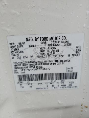 2007 Ford F150 Supercrew VIN: 1FTPW14V67FB55670 Lot: 45809644