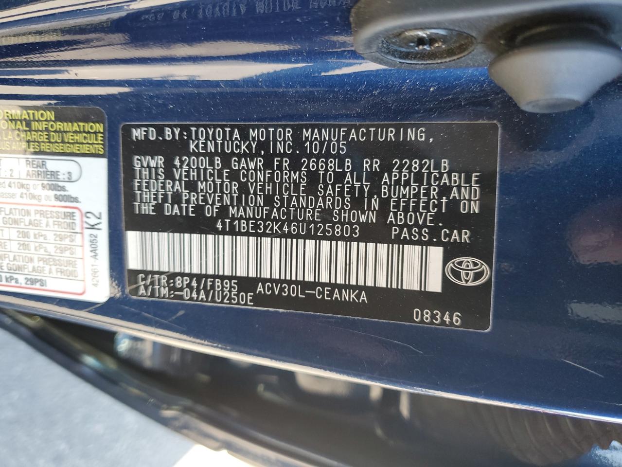 4T1BE32K46U125803 2006 Toyota Camry Le