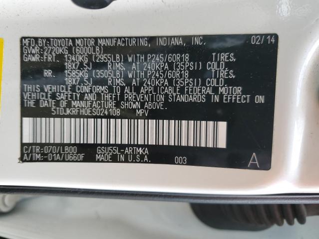 VIN 5TDJKRFH0ES024108 2014 Toyota Highlander, Xle no.13