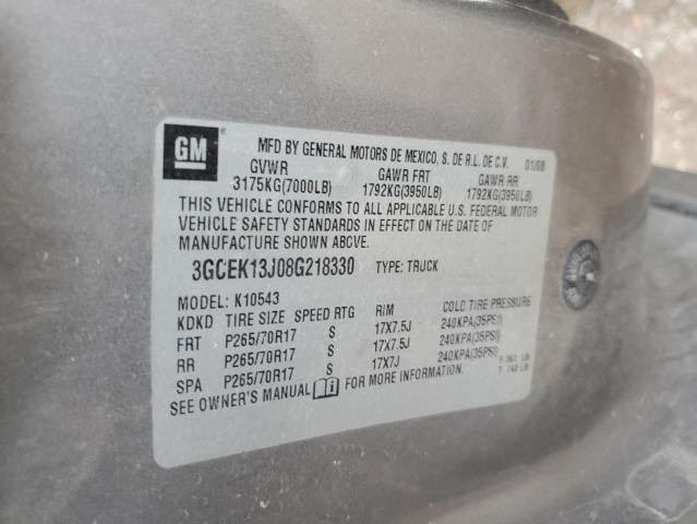 2008 Chevrolet Silverado K1500 VIN: 3GCEK13J08G218330 Lot: 41774514
