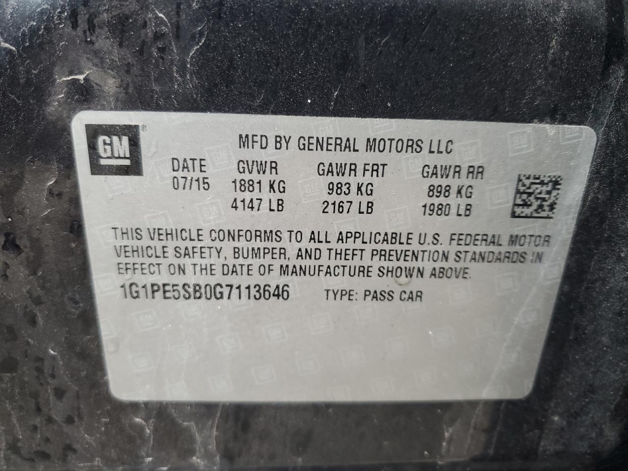 1G1PE5SB0G7113646 2016 Chevrolet Cruze Limited Lt