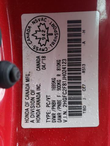 2018 HONDA CIVIC EX - 2HGFC2F81JH024123