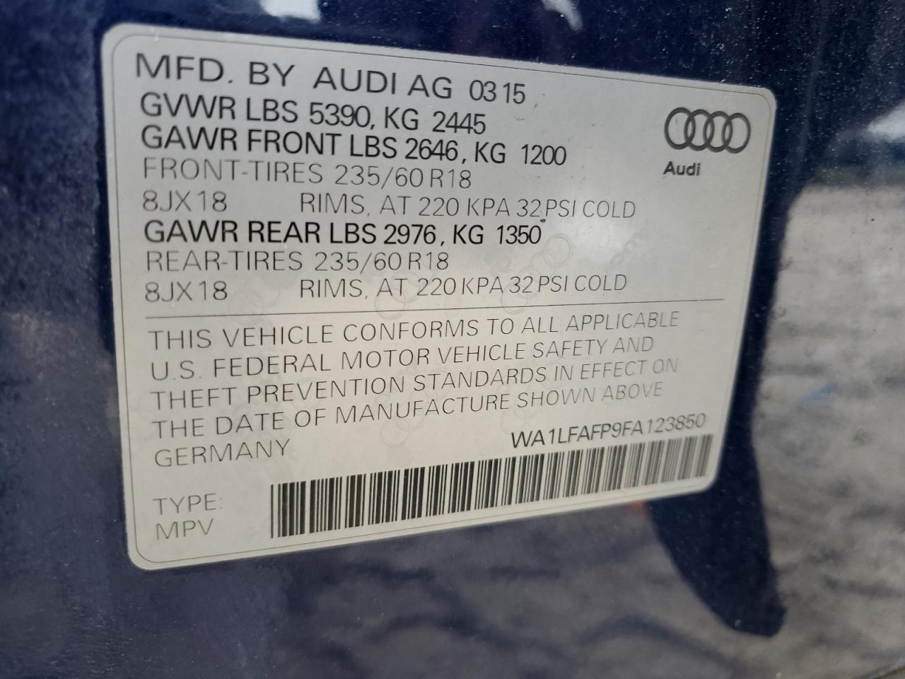 2015 Audi Q5 Premium Plus vin: WA1LFAFP9FA123850