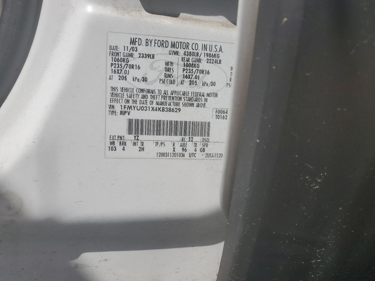 1FMYU031X4KB38629 2004 Ford Escape Xlt