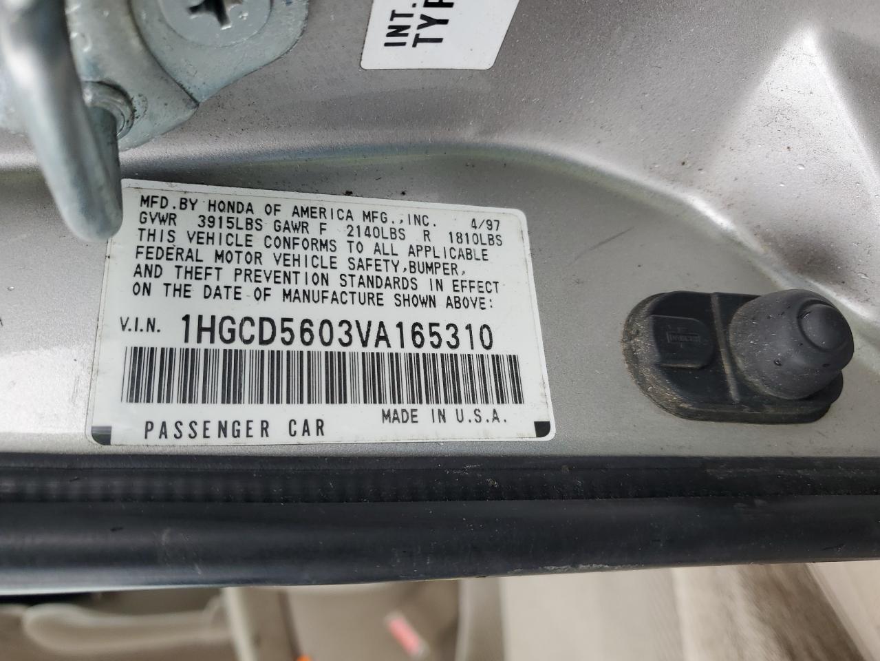 1HGCD5603VA165310 1997 Honda Accord Se