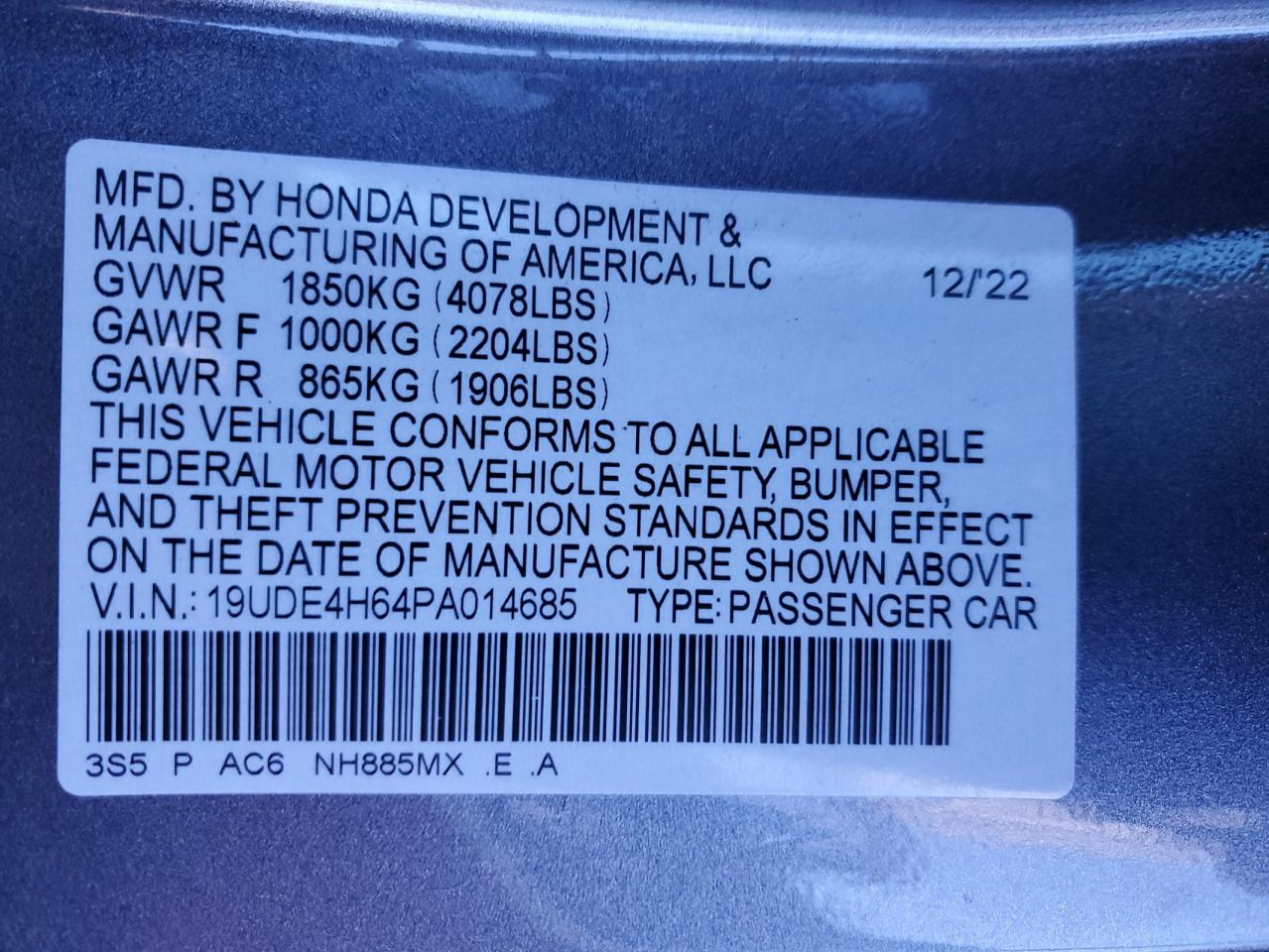 19UDE4H64PA014685 2023 Acura Integra A-Spec Tech