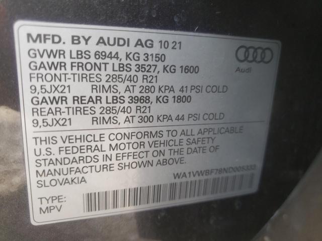 2022 AUDI SQ7 PRESTI WA1VWBF78ND005333