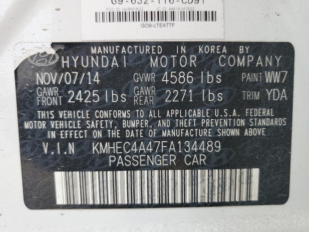 KMHEC4A47FA134489 2015 Hyundai Sonata Hybrid