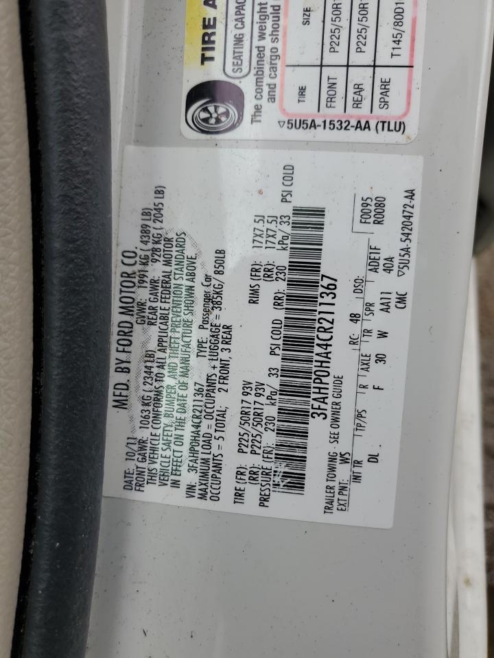 3FAHP0HA4CR211367 2012 Ford Fusion Se